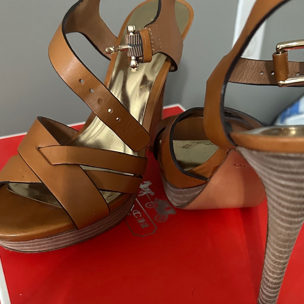 Coach Brown Strappy Platform Heels